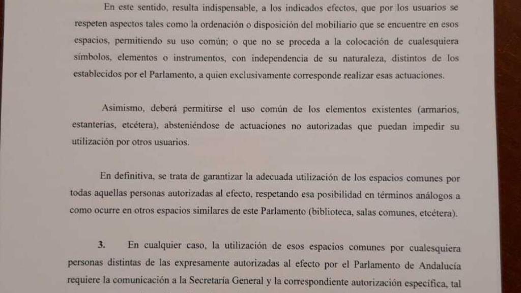 Extracto del escrito recibido por los no adscritos