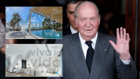El rey emérito Juan Carlos en montaje de JALEOS junto a dos imágenes de la villa donde vive, según el programa de Telecinco.