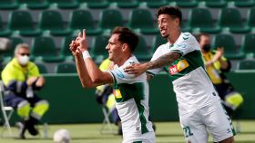 Dani Calvo celebra su gol con el Elche contra el Eibar