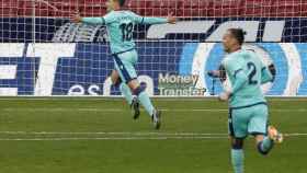 Jorge de Frutos celebra el 0-2 ante el Atlético de Madrid