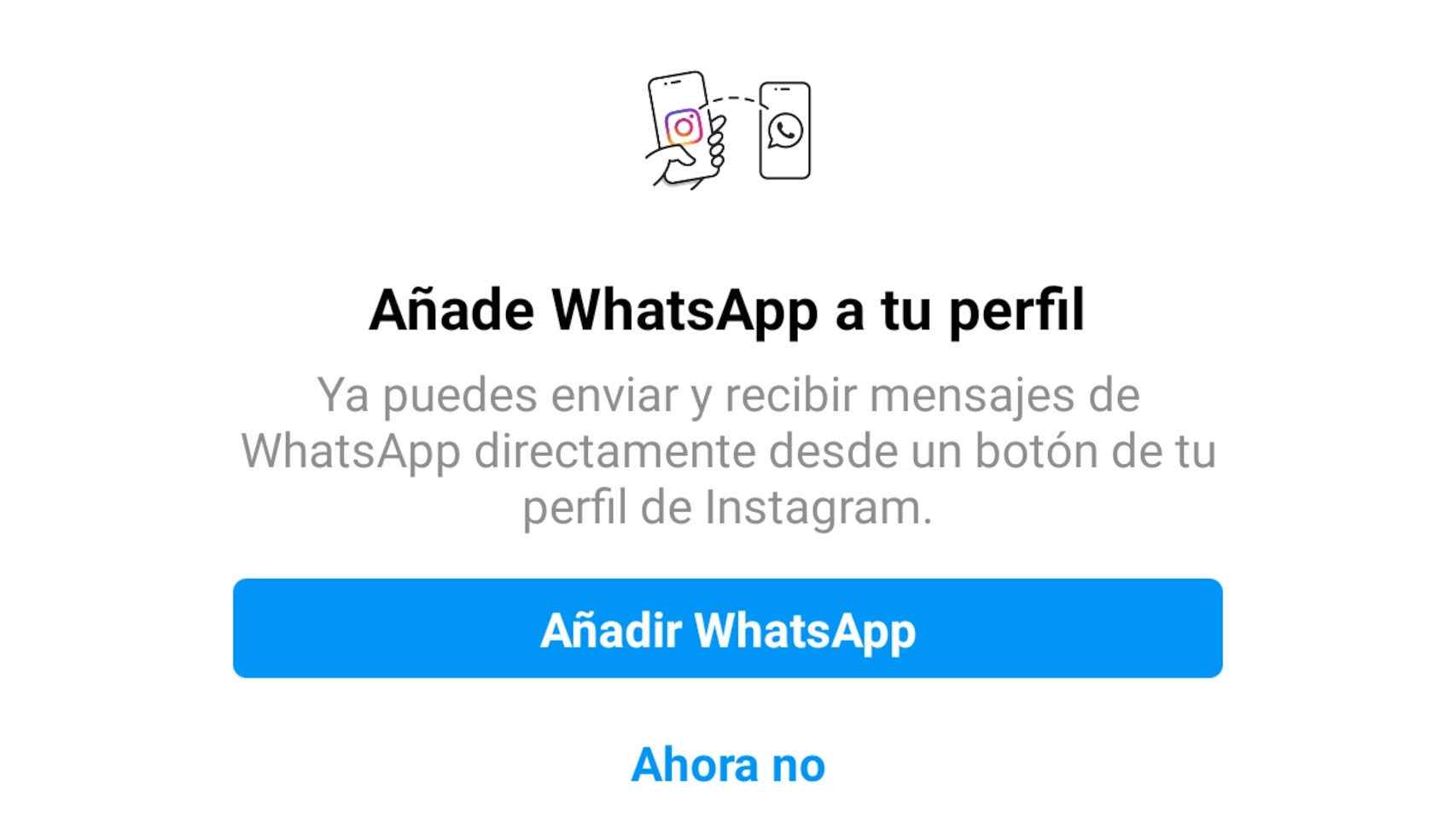 El nuevo mensaje que aparece en Instagram para añadir la cuenta de WhatsApp