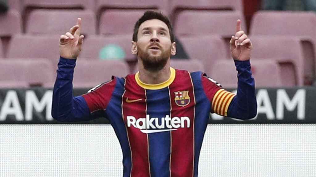 Leo Messi celebra su gol al Cádiz