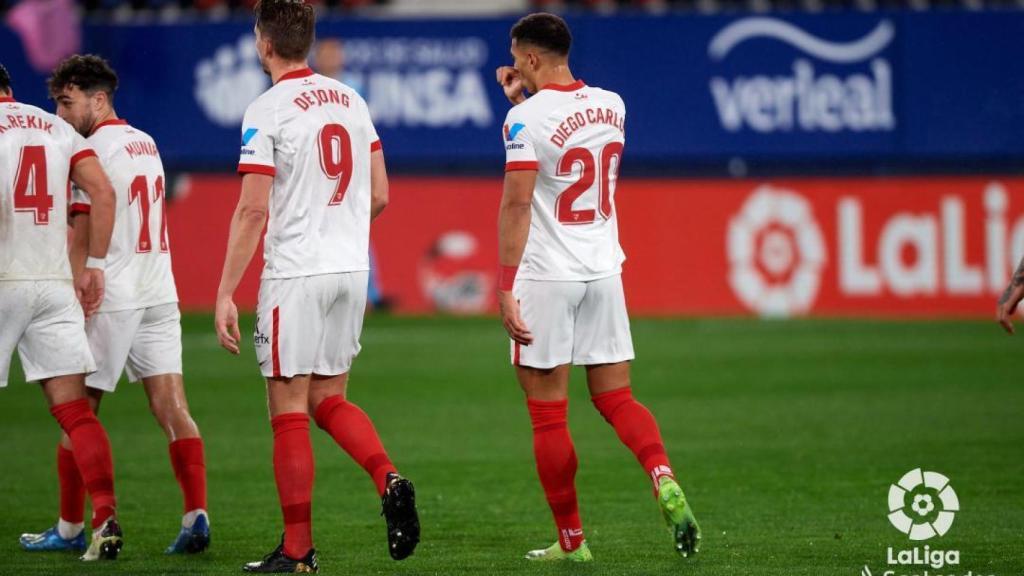 Diego Carlos celebra su gol con el Sevilla a Osasuna en la jornada 24 de La Liga