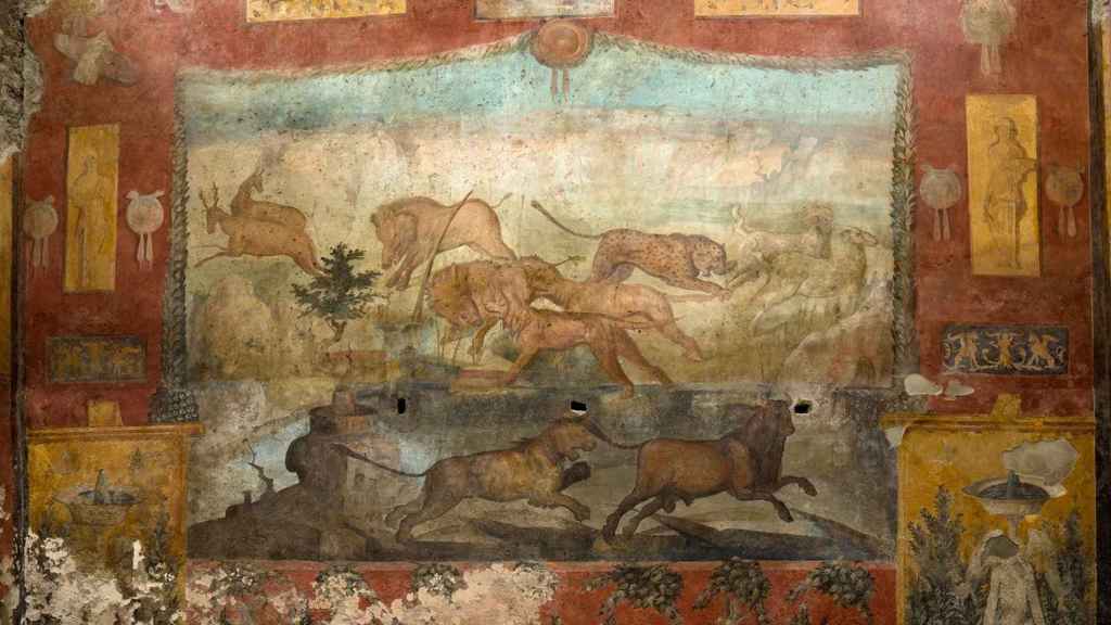 El fresco restaurado en la ciudad de Pompeya.