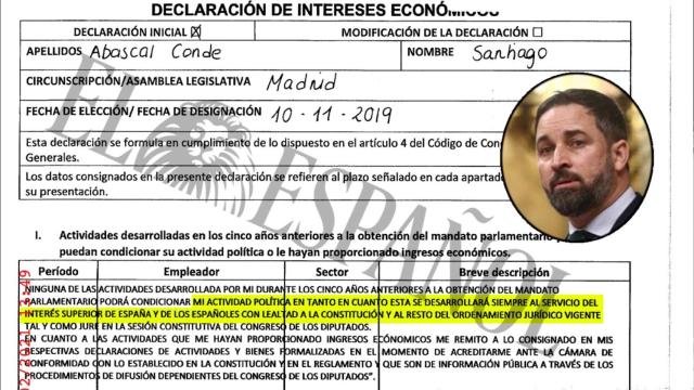 La declaración de intereses de Santiago Abascal.