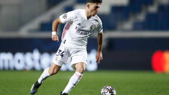 Hugo Duro en su debut en Champions con el Real Madrid frente al Atalanta