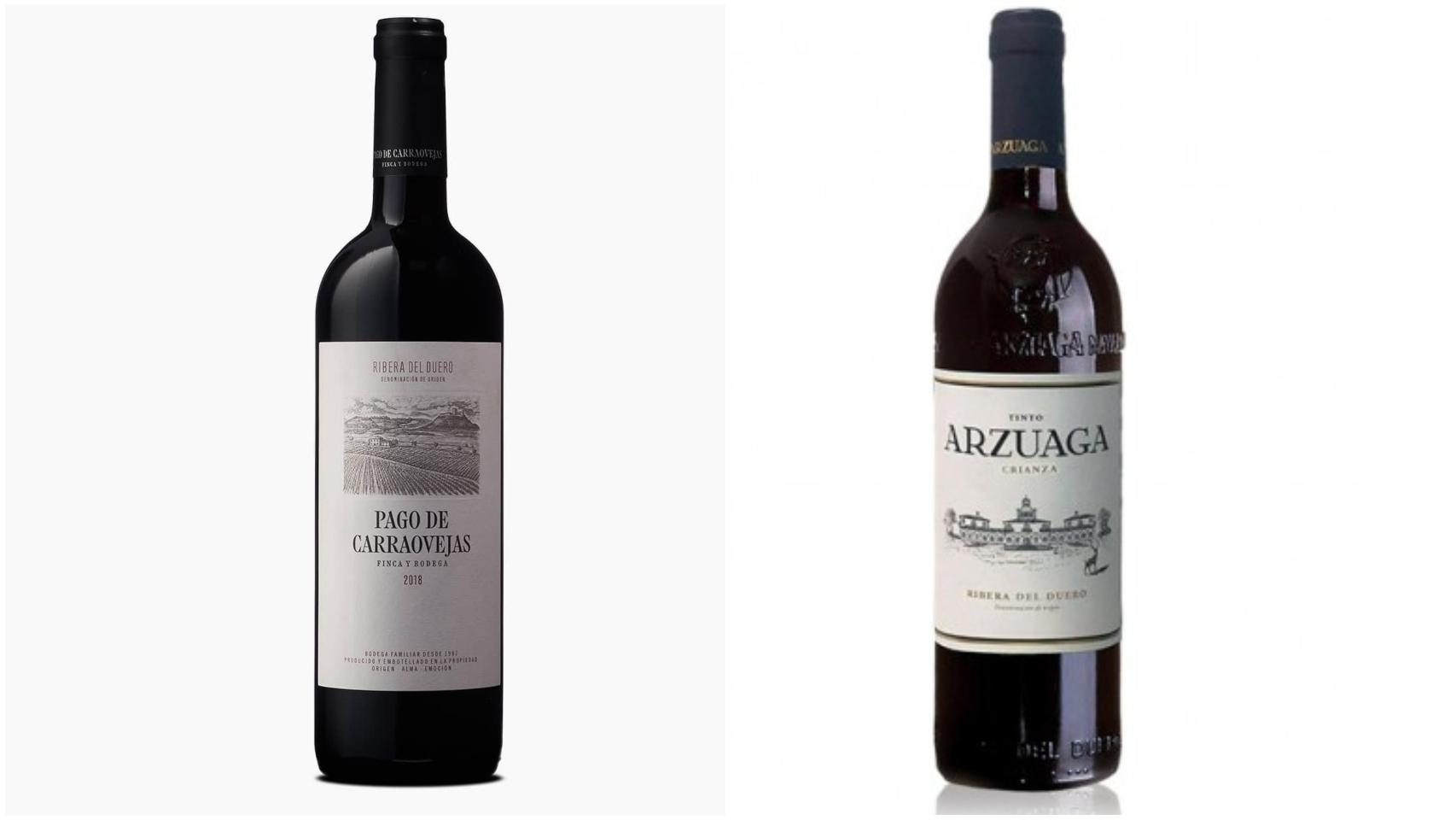 A la izquierda, el Pago de Carrovejas y, a la derecha, el Arzuaga, dos vinos que le gustan a Carlos Sobera.