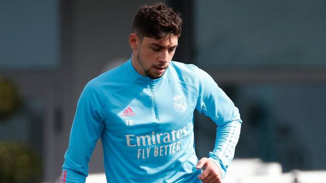 Fede Valverde durante el entrenamiento en Valdebebas