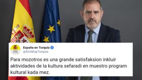 El embajador de España en Turquía, Javier Hergueta Garnica, y uno de los tuits.