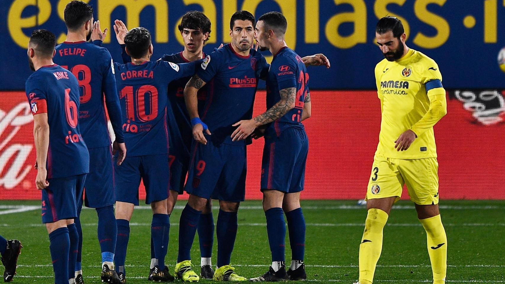 Los jugadores del Atlético de Madrid celebran el gol de Joao Félix