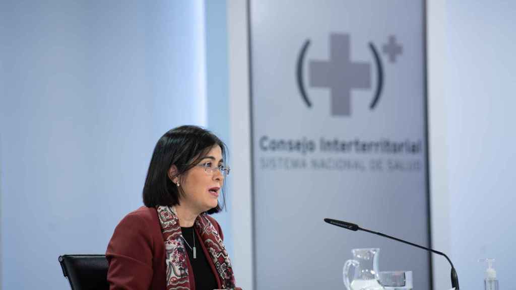 La ministra de Sanidad, Carolina Darias, durante la rueda de prensa del Consejo Interterritorial del SNS.