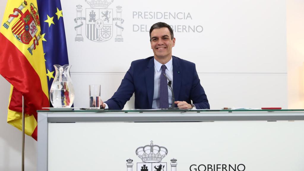 Pedro Sánchez, presidente del Gobierno, durante su intervención telemática ante la London School of Economics.