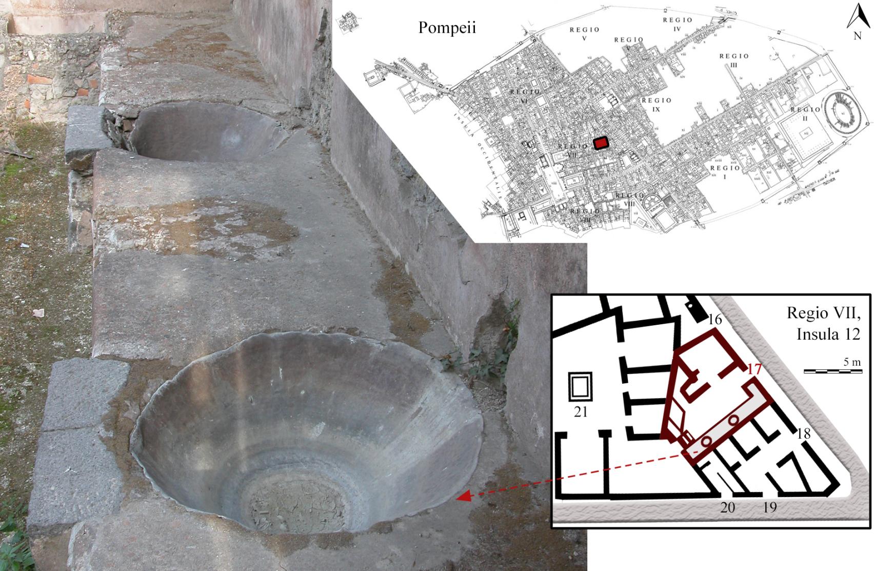 Las 'ollas' para hervir lana documentadas en Pompeya.
