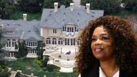 Oprah Winfrey junto a su mansión en Montecito, en un fotomontaje de JALEOS.