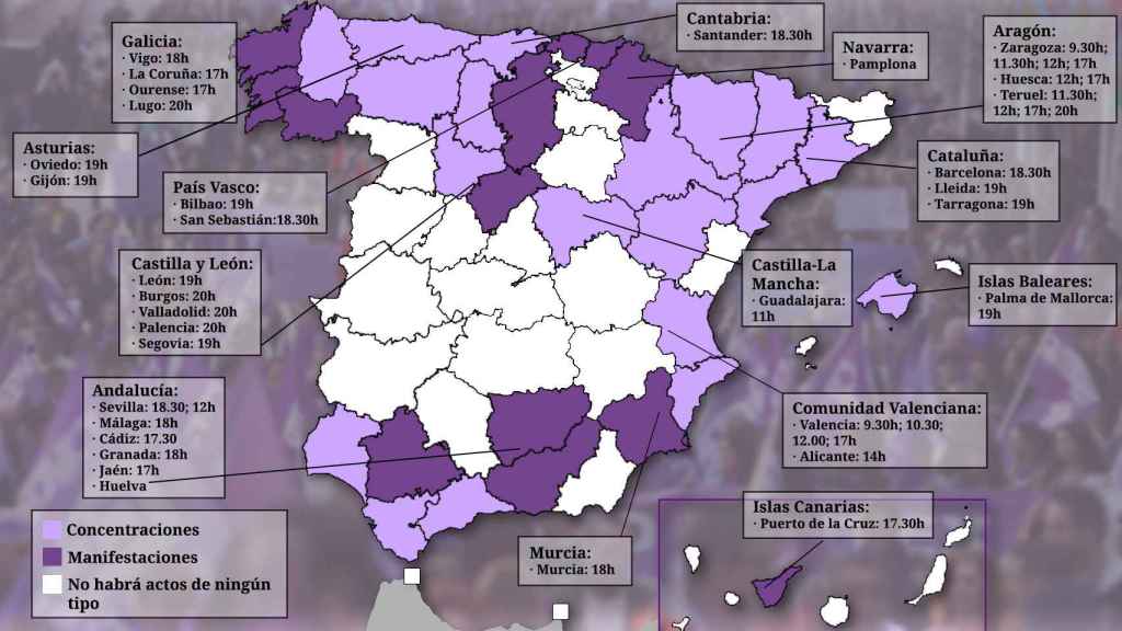 Así es el mapa con las manifestaciones y concentraciones por el 8-M en toda España