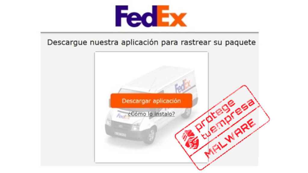 Página falsa para descargar la app de Fedex