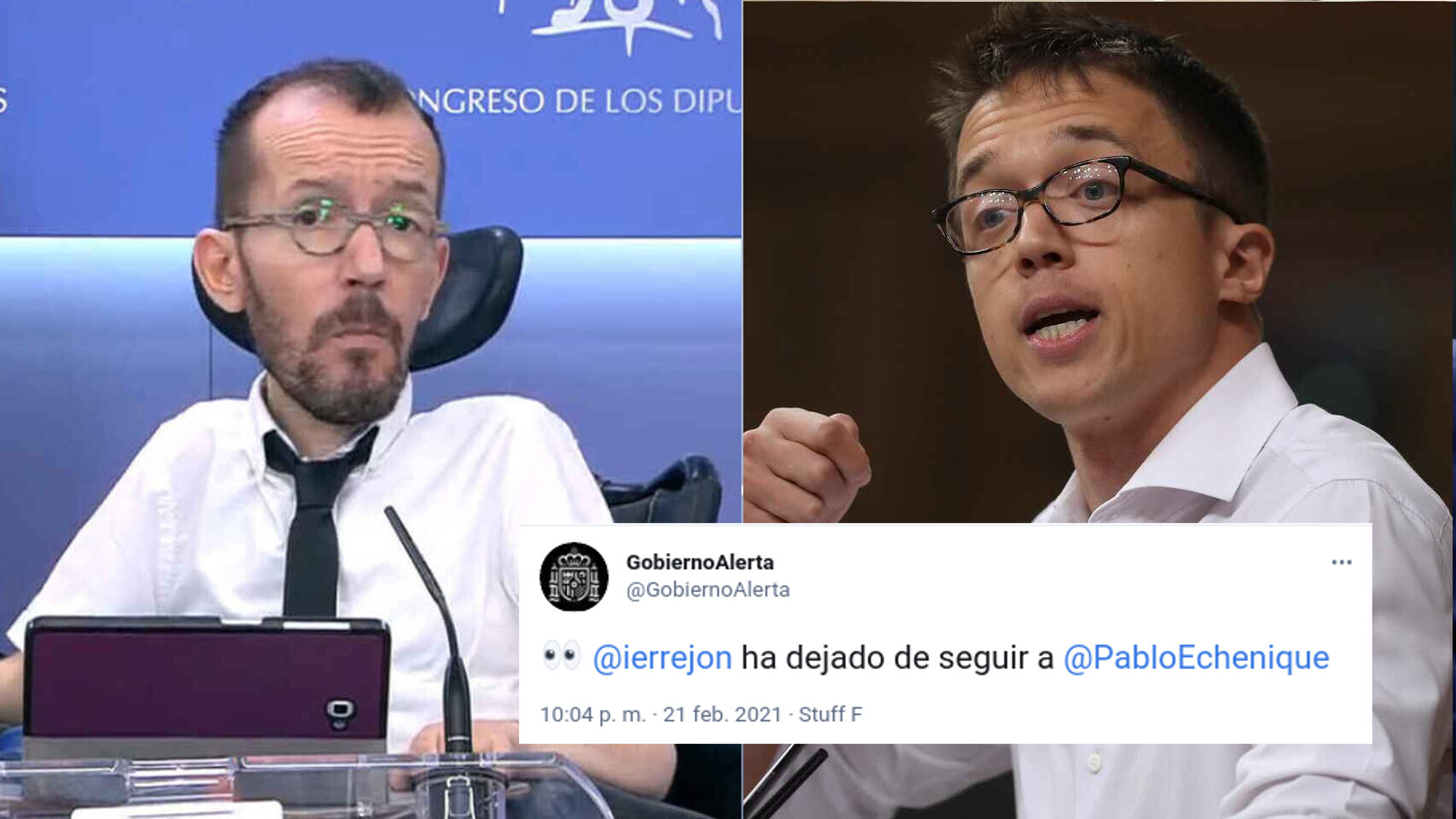 La cuenta nos descubrió la ruptura de Echenique y Errejón en redes.