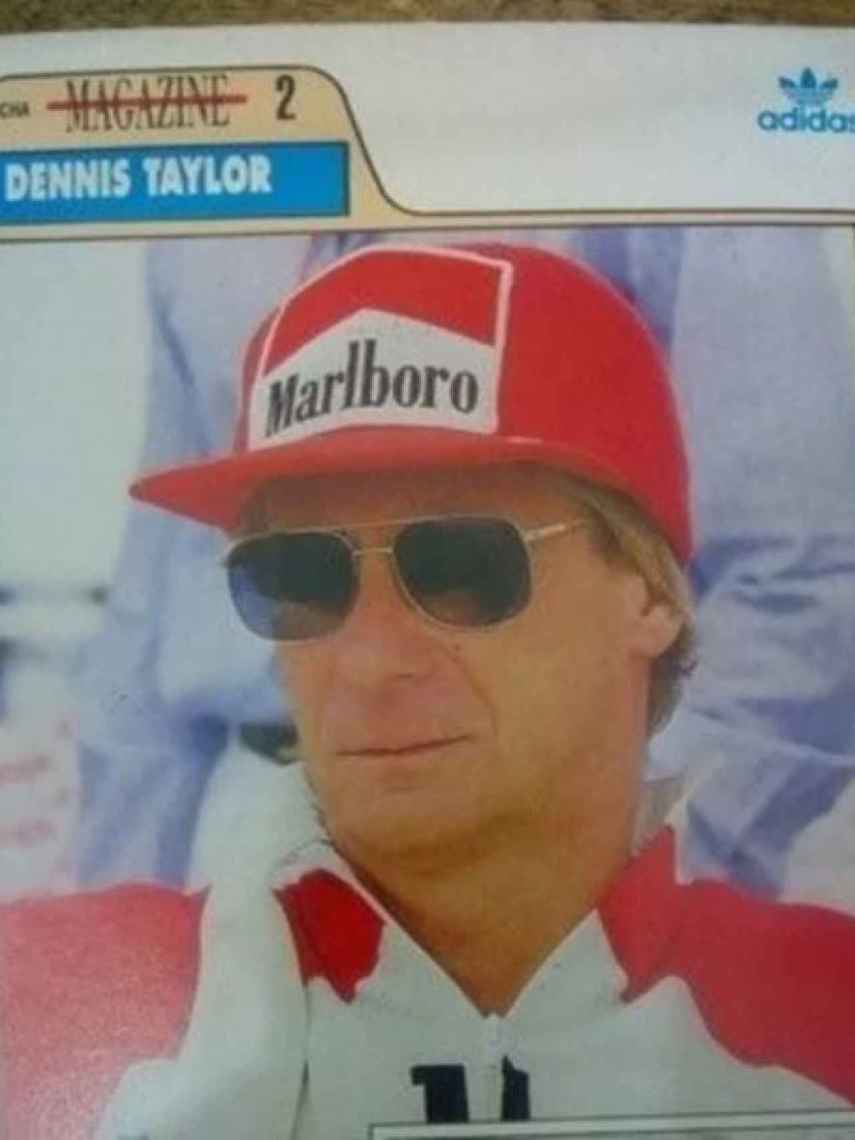An Adidas sticker featuring Dennis Taylor, former banker and race champion.