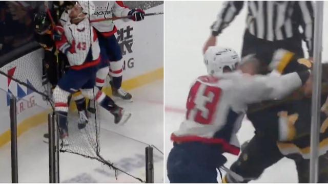 Tom Wilson se vuelve loco: estrella a un rival contra las vallas y a golpes con todo el equipo