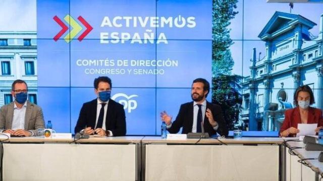 El presidente del PP, Pablo Casado, preside la reunión con los comités de dirección del Grupo Popular