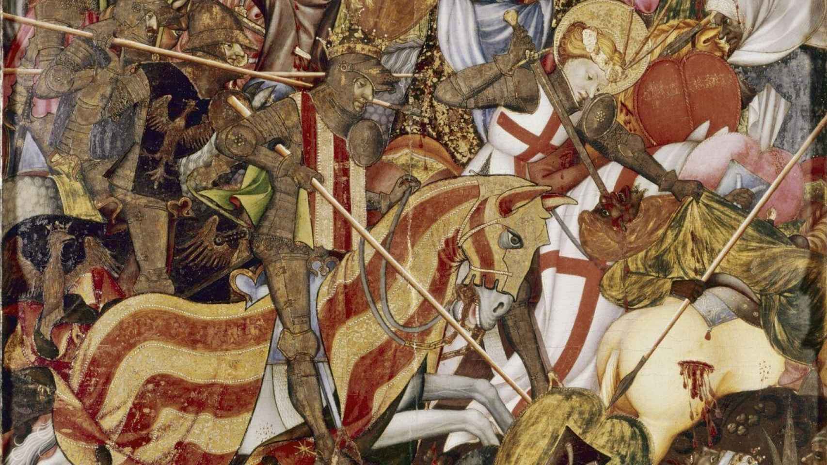 Detalle de la batalla de Puig representada en el retablo del Centenar de la Ploma.