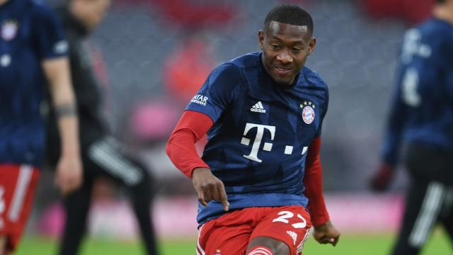 Alaba, durante un calentamiento con el Bayern Múnich