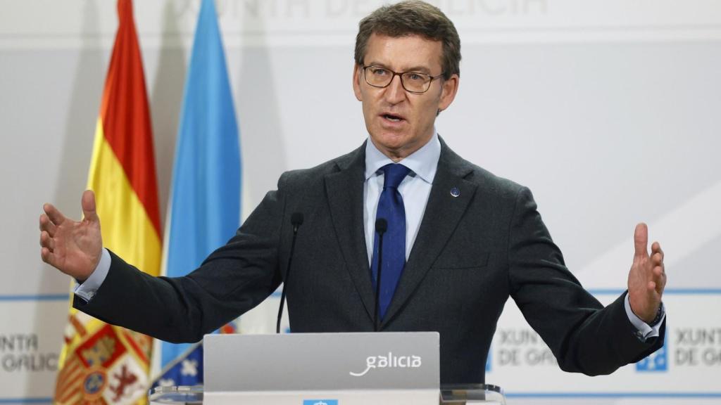 El presidente de la Xunta de Galicia, Alberto Núñez Feijóo, tras la reunión semanal de su Ejecutivo