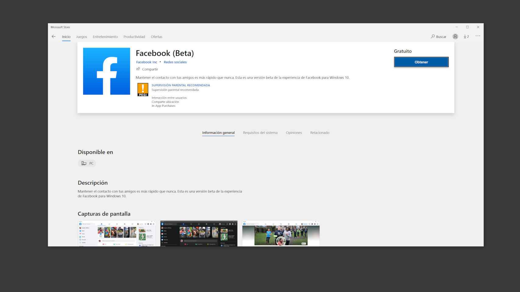 La app de Facebook para Windows aparece en la tienda oficial