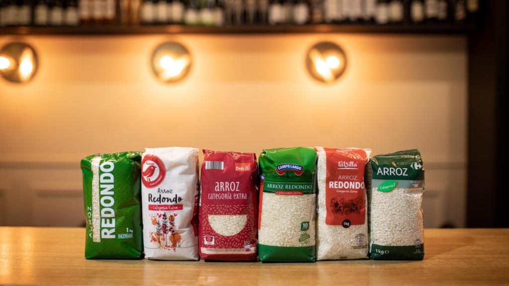 Las seis arroces redondos de los supermercados testados en la cata.