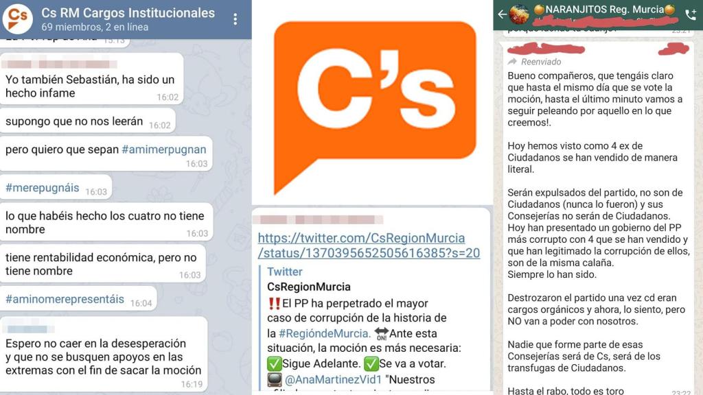 Conversaciones de dos chat donde hay miembros de Ciudadanos.