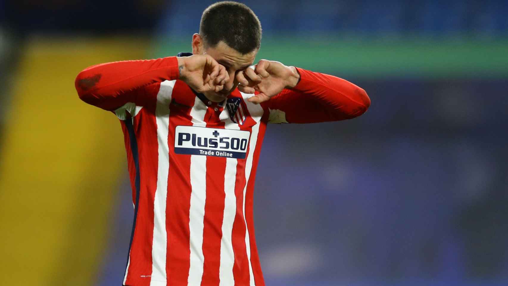 Reacción de José María Giménez tras el gol