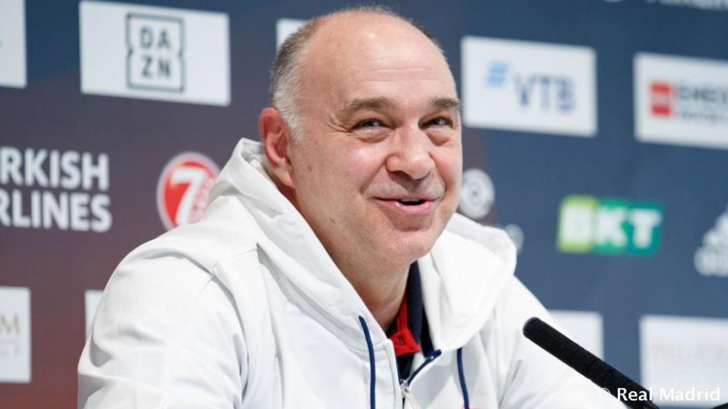 Pablo Laso, en rueda de prensa de la Euroliga