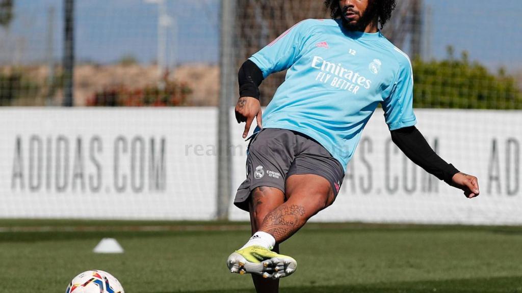 Marcelo, durante un entrenamiento del Real Madrid