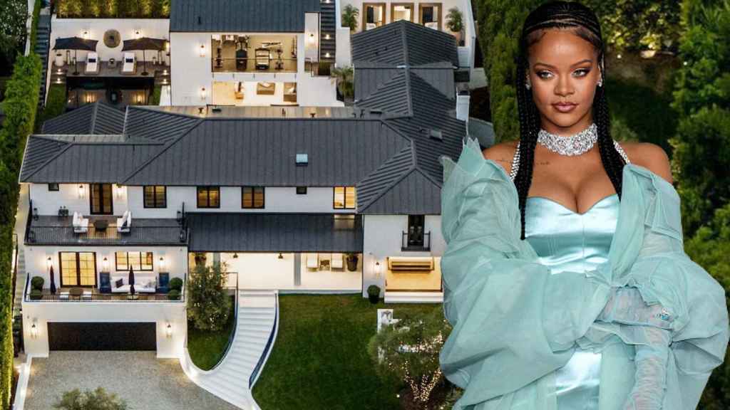 La cantante Rihanna y la vista aérea de su nueva mansión (listada por la inmobiliaria Eric Haskell Group).