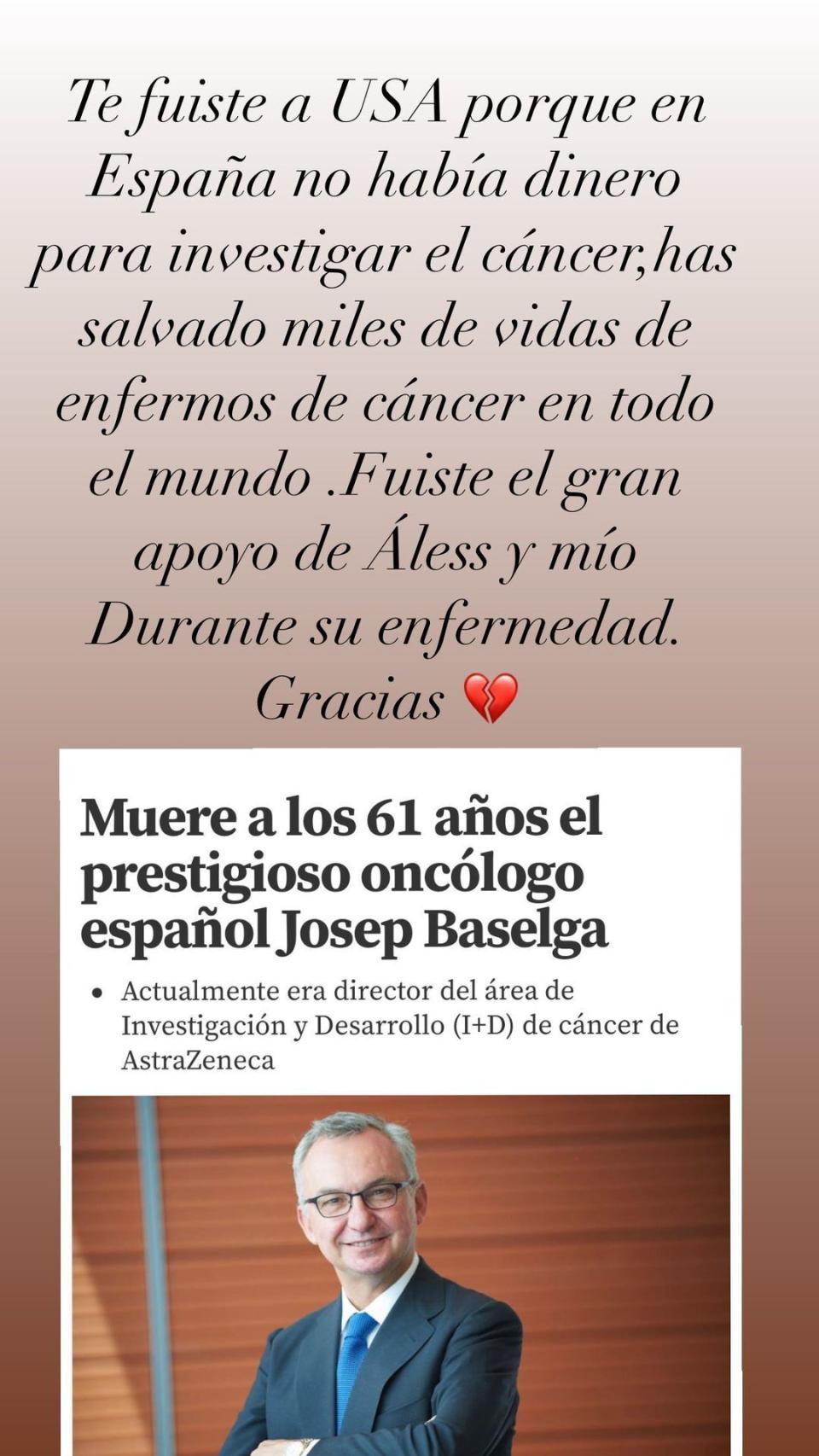 Esta es la imagen compartida por Obregón para despedirse del oncólogo.