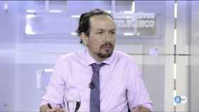 Pablo Iglesias durante su entrevista en Informativos Telecinco.