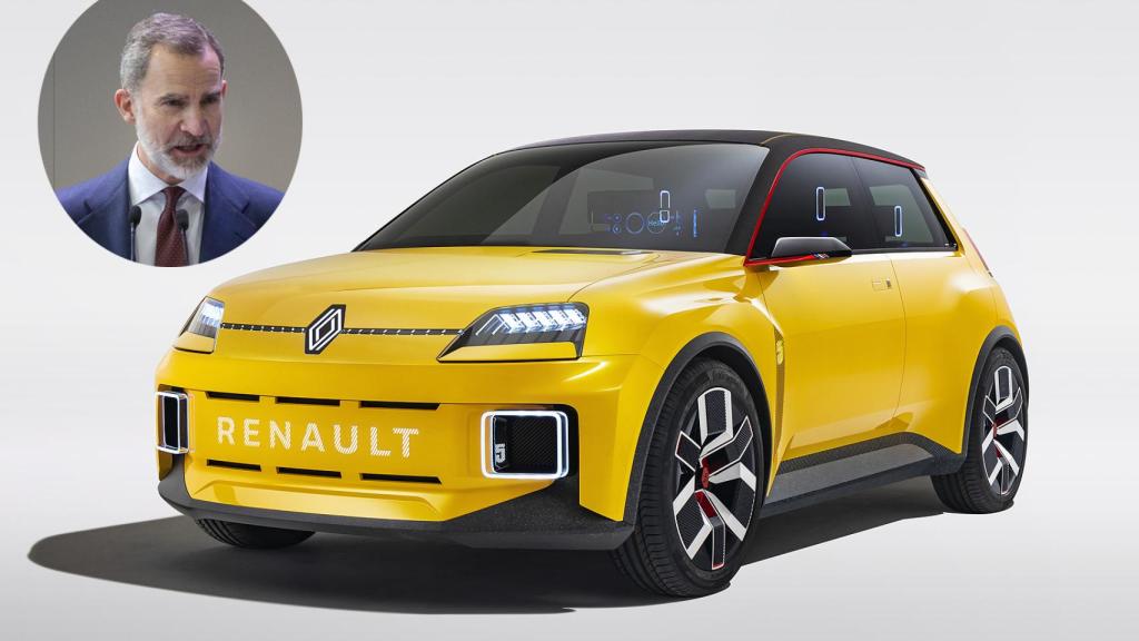 Montaje del Rey Felipe con el Renault 5 que llegaría en 2023 como eléctrico, si bien este no se fabricaría en España.
