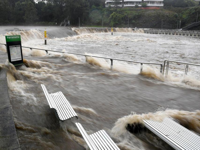 Un parque convertido en lago por las inundaciones que afectan a Australia.