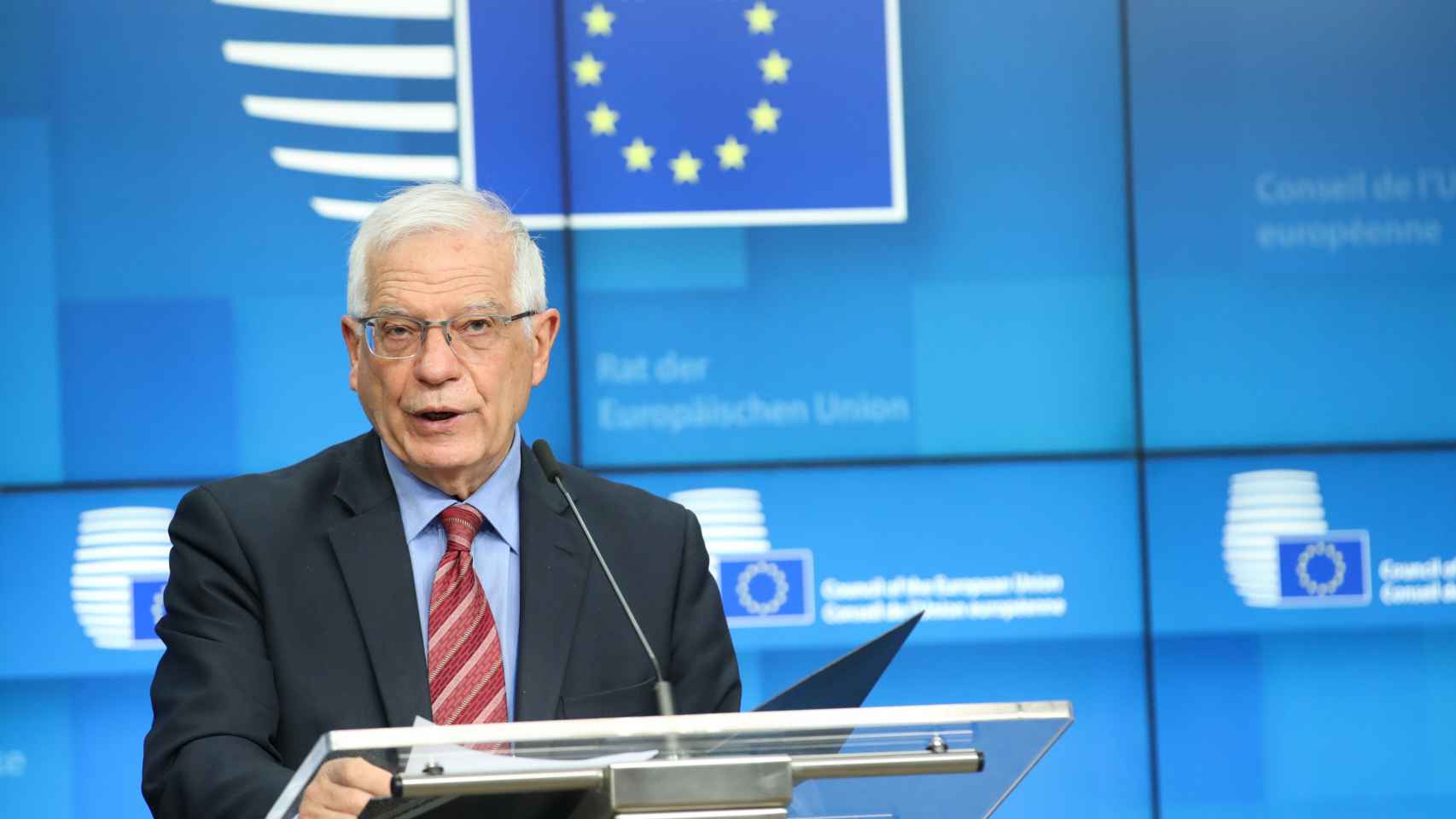 El jefe de la diplomacia de la UE, Josep Borrell, durante la rueda de prensa de este lunes
