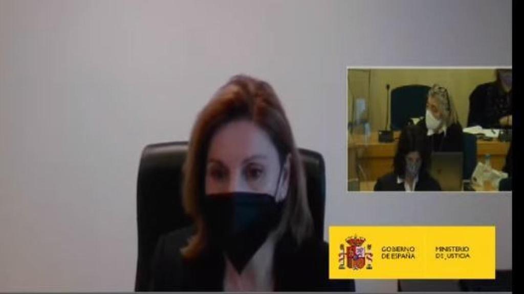 María Dolores de Cospedal, durante su declaración por videconferencia./