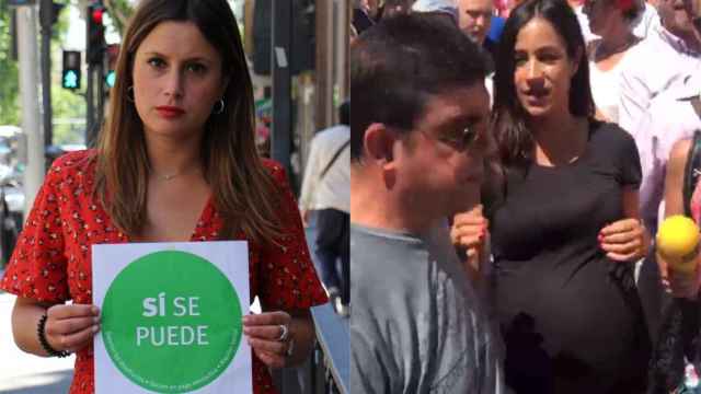 Alejandra Jacinto, candidata de Podemos, y Begoña Villacís sufriendo un escrache, en un montaje de El Español.