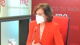 La vicepresidenta primera del Gobierno, Carmen Calvo, este jueves en RNE.