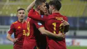 Los jugadores de la selección española sub21 celebran un gol durante el Europeo de 2021