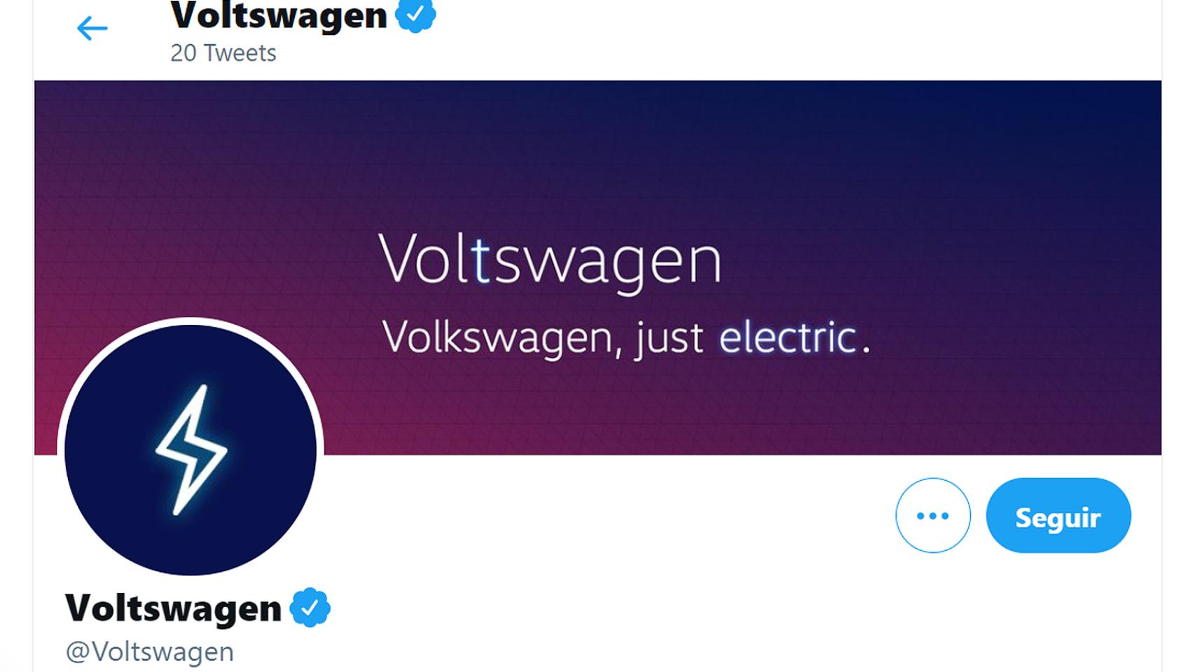 Captura de pantalla de una cuenta de twitter con el nombre de Voltswagen.