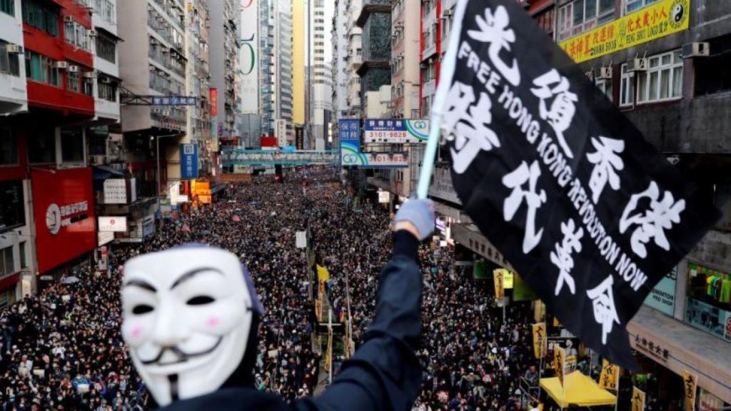 Una de las multitudinarias protestas pro-democracia en Hong-Kong.