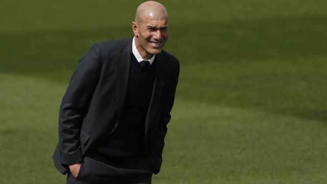 Zinedine Zidane, en un partido del Real Madrid de la temporada 2020/2021