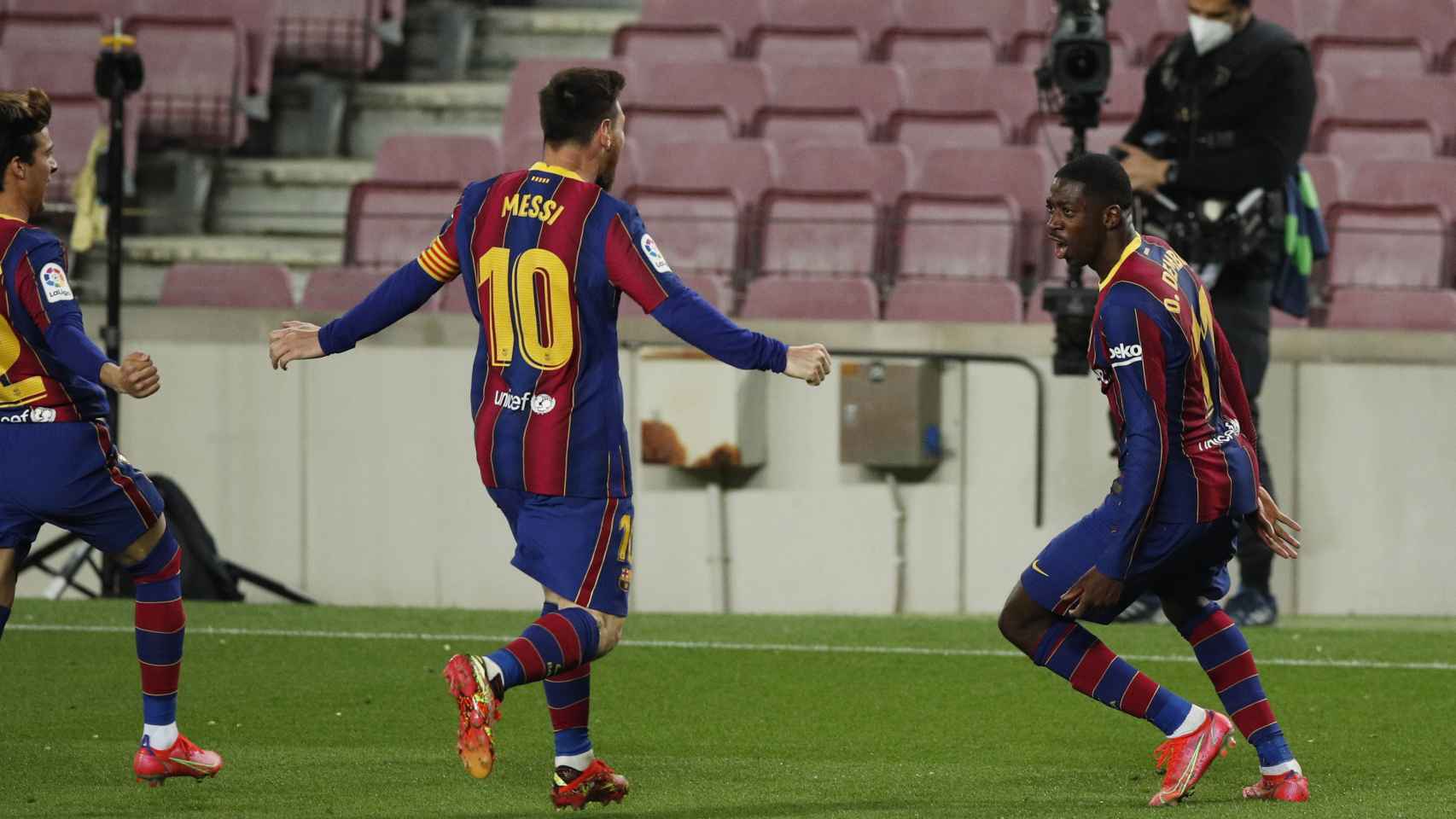Celebración de Ousmane Dembélé por su gol en el Barcelona - Valladolid
