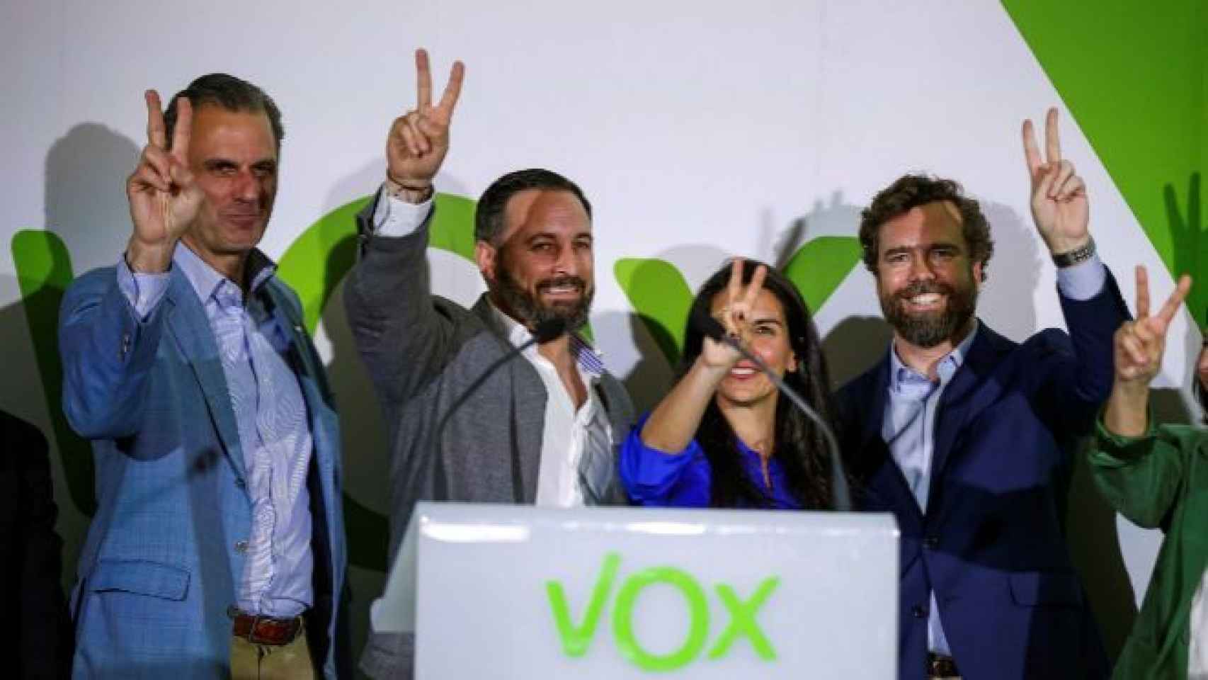 Los dirigentes de Vox (i-d) Javier Ortega Smith, Santiago Abascal, Rocío Monasterio e Iván Espinosa de los Monteros. Efe