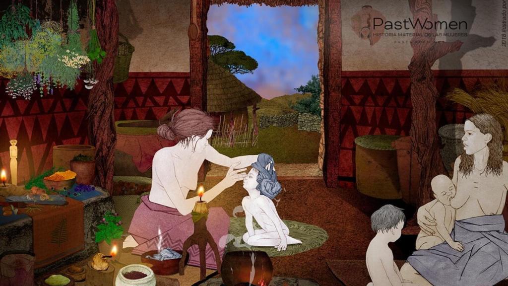 Una escena del cuidado de la infancia en la Edad del Cobre.