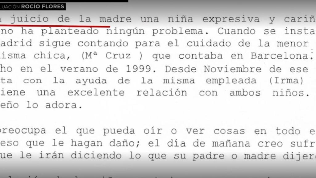 Informe que psicoanaliza a Rocío Flores con cinco años.